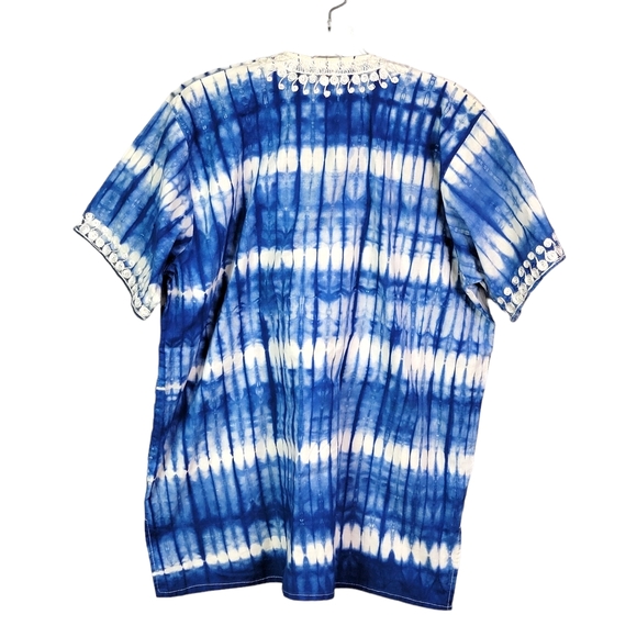 Tie Dye Blue Embroidered Vintage Pullover Tunic Top Women's See Measurements - Picture 7 of 10